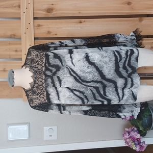 White House Black Market Lace Yoke Tiger Blouse NWT